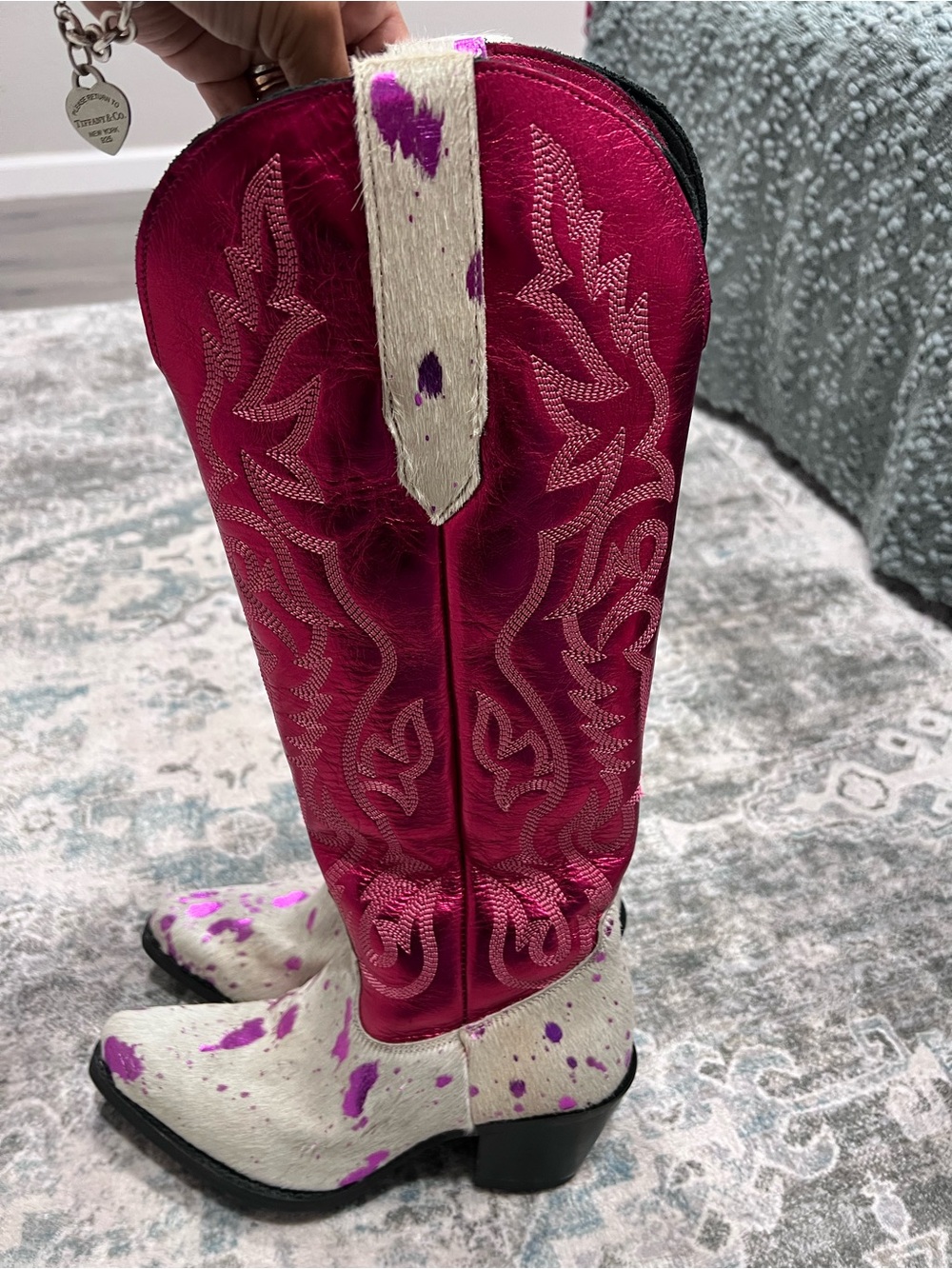 Dingo Pink and White Speckled Western Heeled Boots - Picture 4 of 7